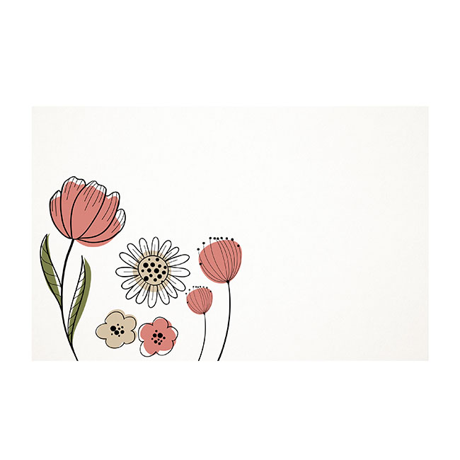 Cards White Hand Drawn Flowers Pink (10x6.5cmH) Pk 50