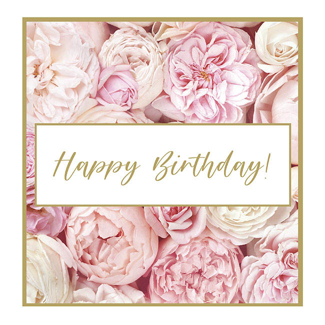 Cards White Happy Birthday Pink Florals (10x10cmH) Pk 50
