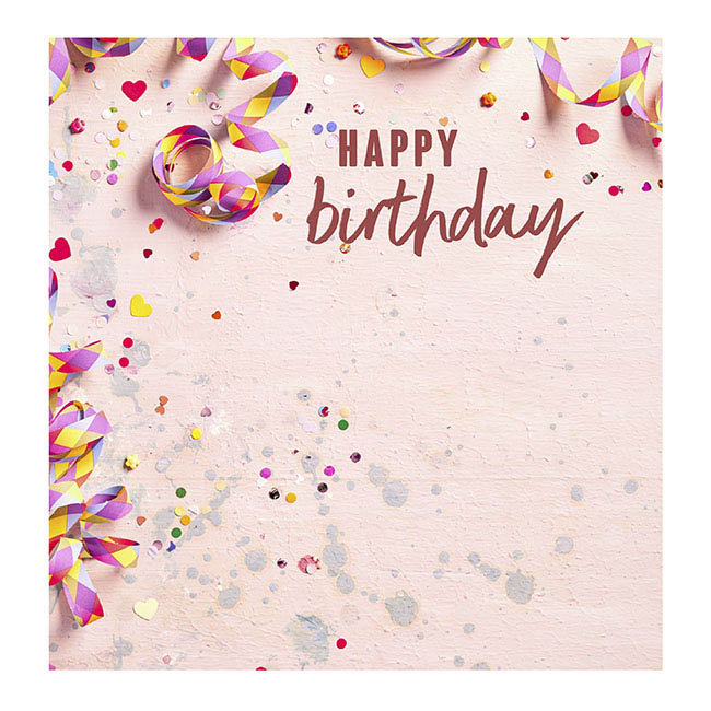 Cards White Happy Birthday Pink Streamers (10x10cmH) Pk 50