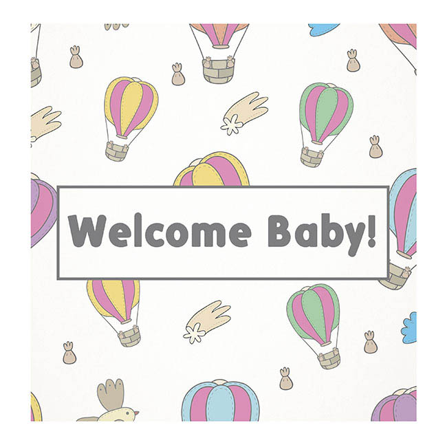Cards White Welcome Baby Hot Air Balloons (10x10cmH) Pk 50