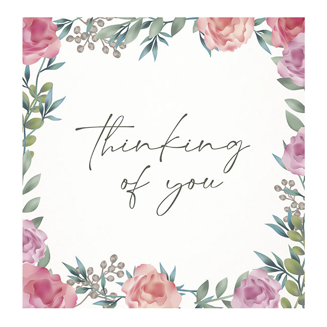 Cards White Thinking of You Floral Border (10x10cmH) Pk 50