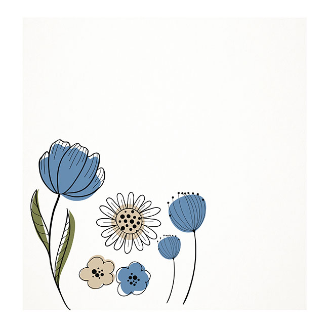 Cards White Blue Hand Drawn Flowers (10x10cmH) Pk 50
