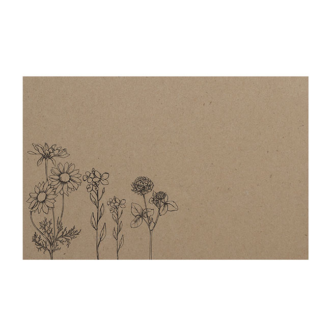 Cards Brown Kraft Hand Drawn Flowers (10x6.5cmH) Pack 50