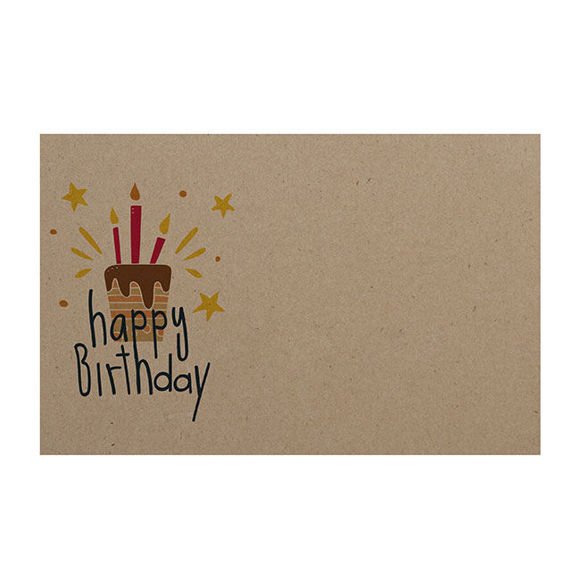 Cards Brown Kraft Happy Birthday Cake (10x6.5cmH) Pk 50