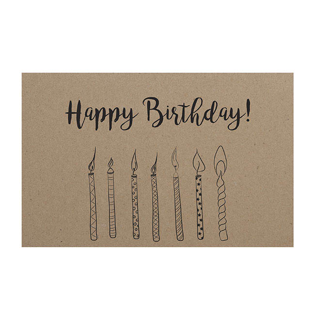 Cards Brown Kraft Happy Birthday Candles (10x6.5cmH) Pk 50
