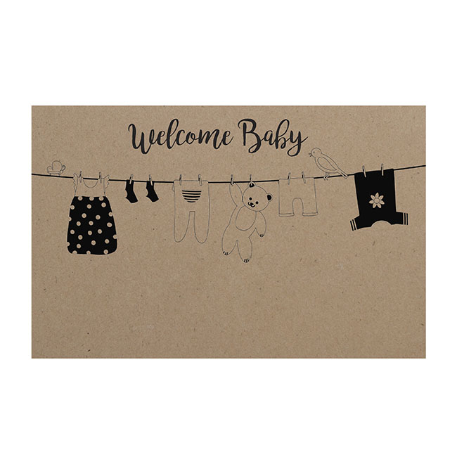 Cards Brown Kraft Welcome Baby Clothesline (10x6.5cmH) Pk 50