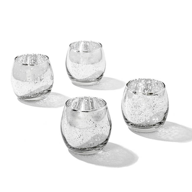 Glass Tealight Candle Holder Mini Sphere Silver (5.5x6cmH)