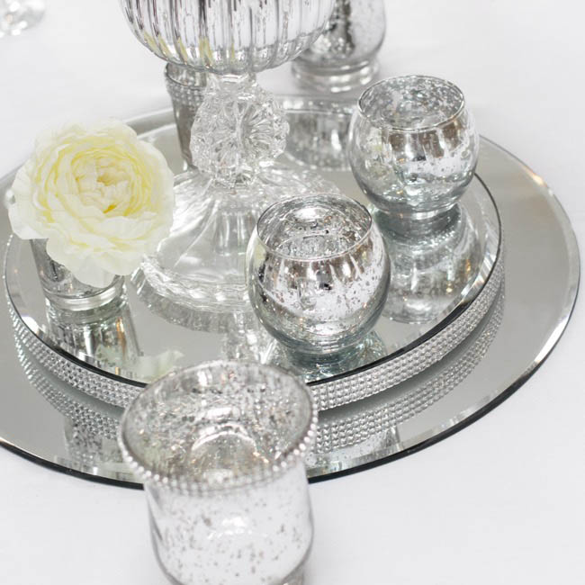 Glass Tealight Candle Holder Mini Sphere Silver (8x6.7cmH)