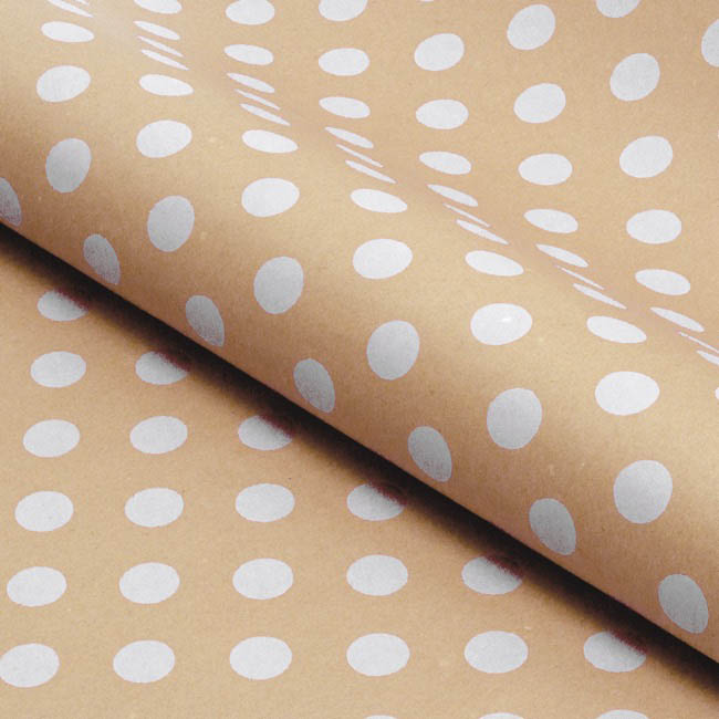 Wrapping Paper Roll Bold Dot White on Brown Kraft (50cmx50m)