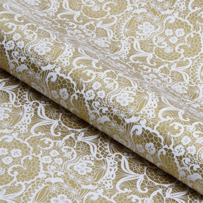 Wraping Paper Counter Roll Lace White on Gold (50cmx50m)