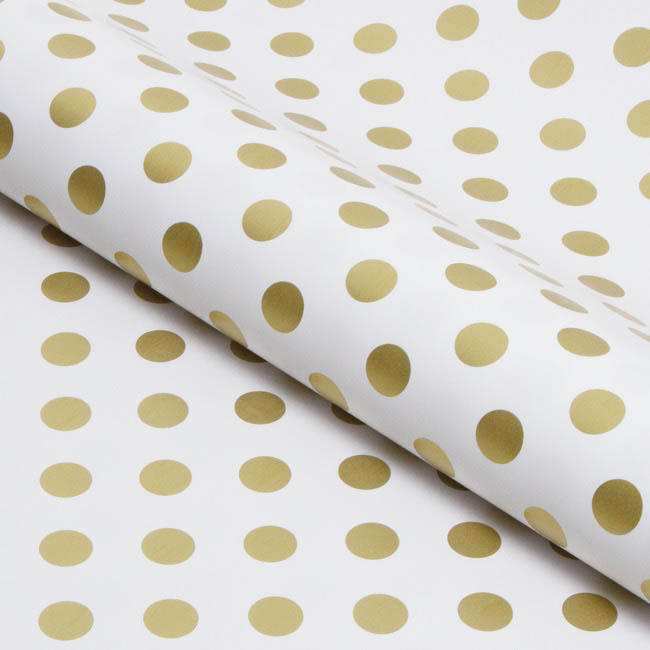 Wrapping Paper Roll Bold Dot Gloss Gold on White (50cmx50m)