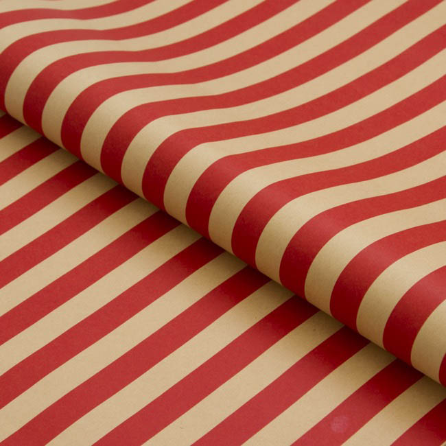 Wrapping Paper Counter Roll Bold Stripe Kraft Red (50cmx50m)