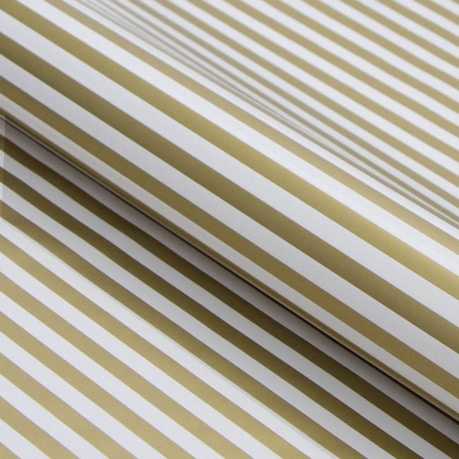 Wrapping Paper Roll Thin Stripe Gloss Gold White (50cmx50m)