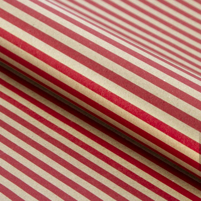 Wrapping Paper Counter Roll Thin Stripe Kraft Red (50cmx50m)
