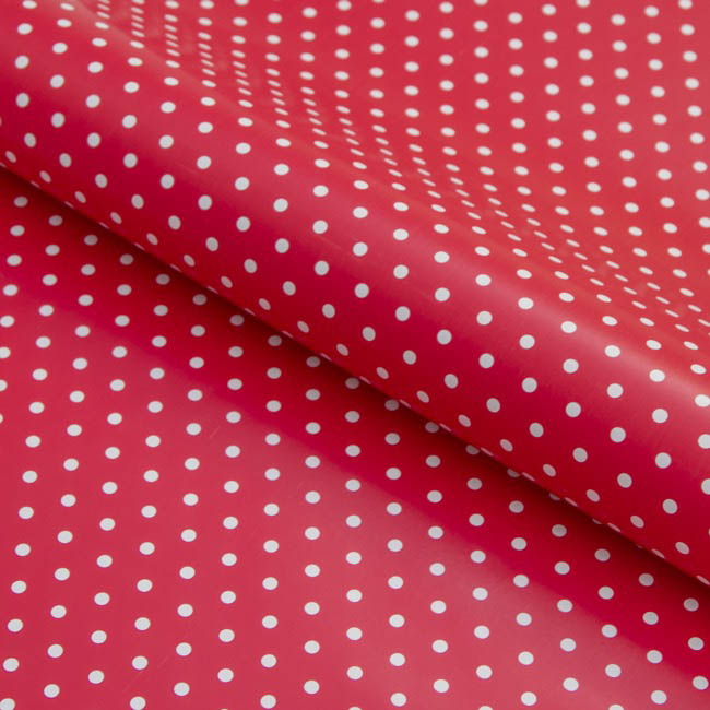 Wrapping Paper Roll Polka Dots Gloss White on Red (50cmx50m)