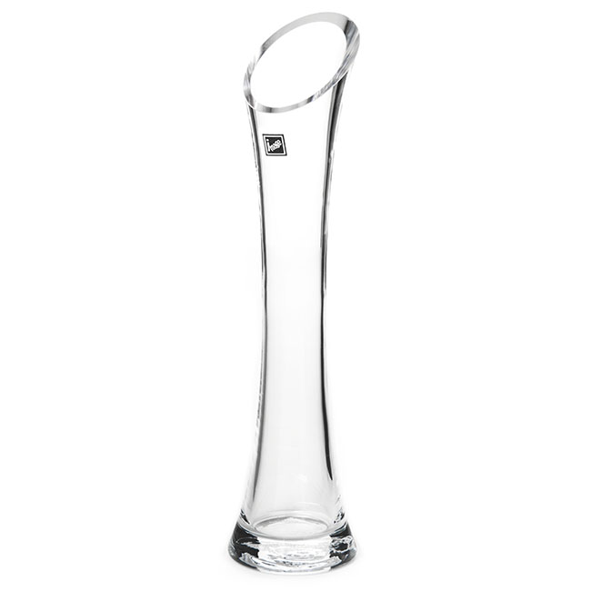 Glass Cylinder Waisted Bud Vase Diag Top Clear (9Dx37cmH)