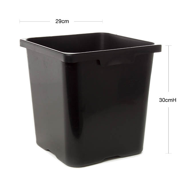 Flower Bucket Plastic Square 19L Black (29x30cmH)