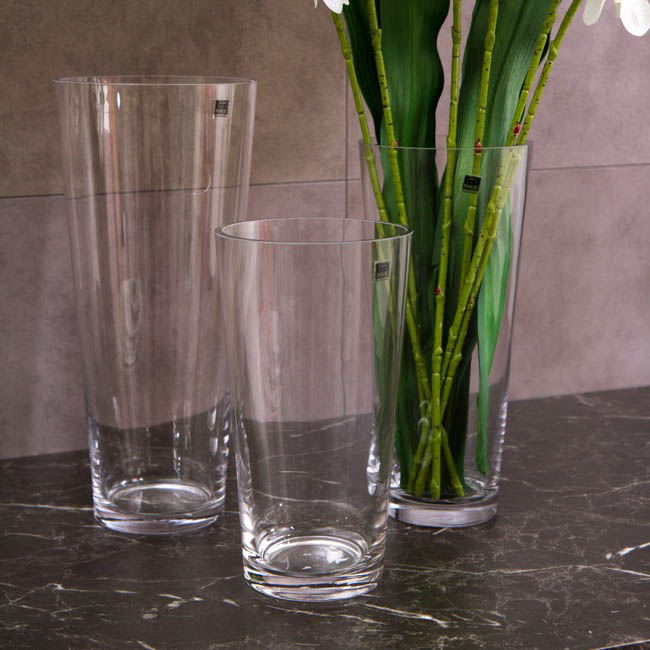 Glass Conical Floral Vase Clear (14Dx30cmH)