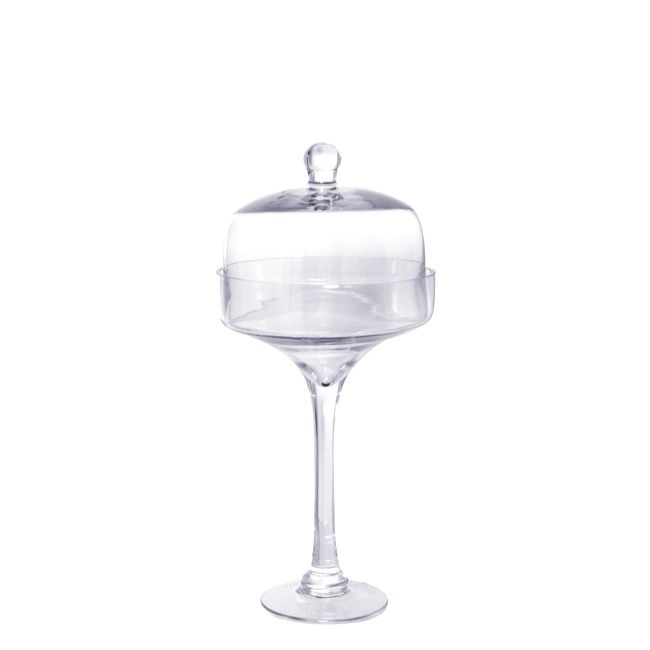 Glass Cake Stand with Dome Lid Clear (17.5Dx39cmH)