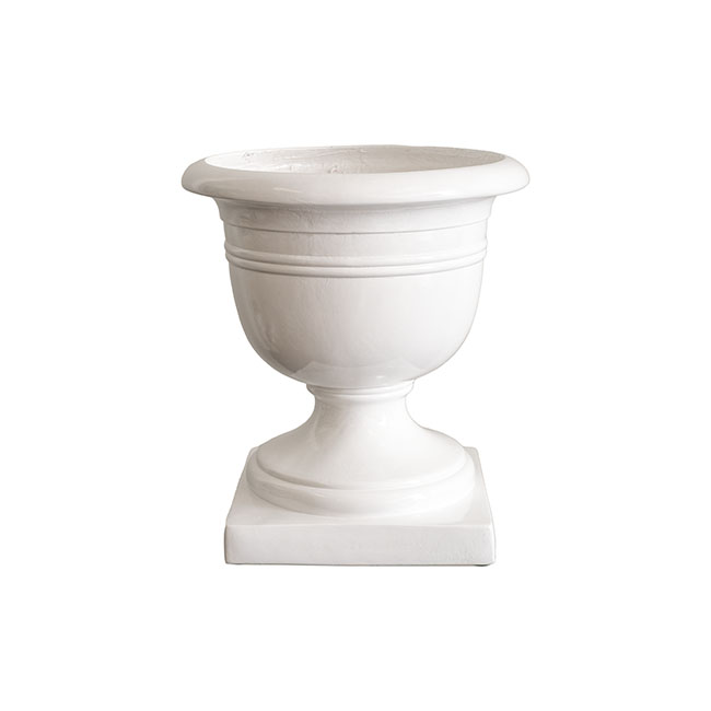 Urn Fibreglass Aztec Gloss White (40Dx42.5cmH)