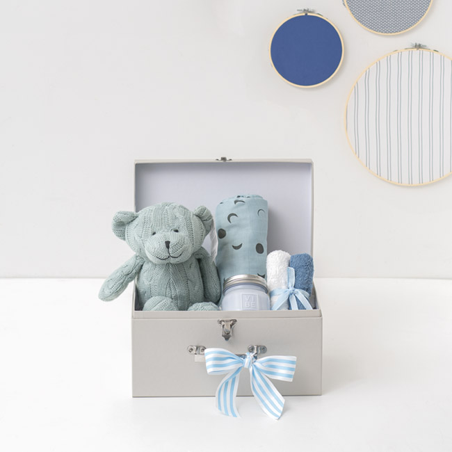 Zac Cable Knit Teddy Luxe Suitcase Hamper Baby Blue