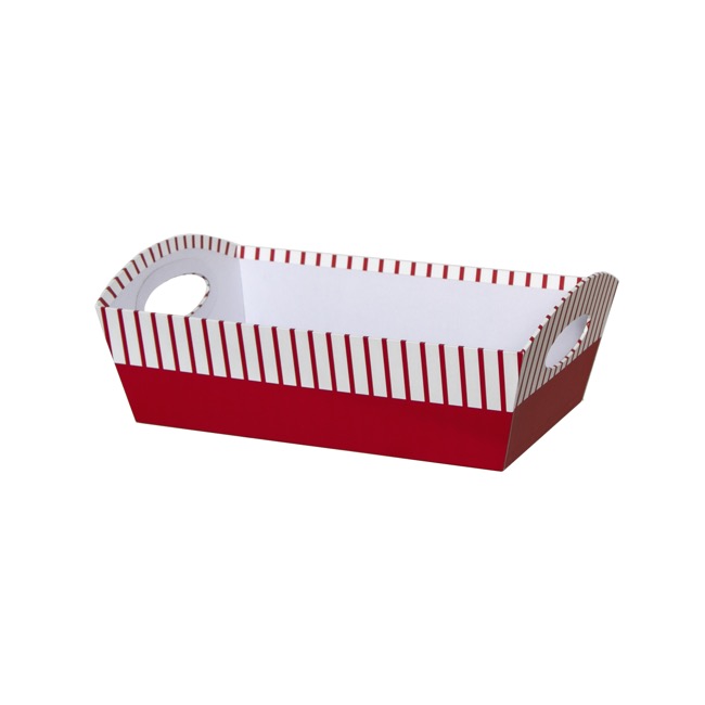 Hamper Tray Rigid Large Stripe Red (33x23x12cmH)