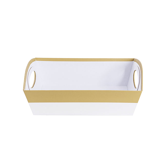 Hamper Tray Rigid Medium Gold on White (29x20x10cmH)