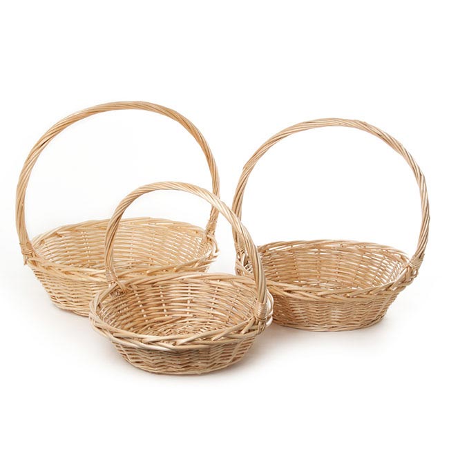 Willow Basket with Handle Round Set of 3 Natural (42x14cmH)