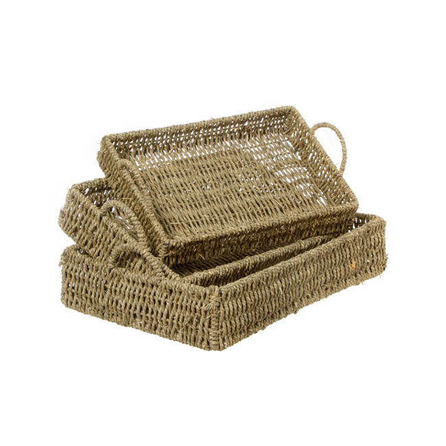 Seagrass Tray Rectangle Set of 3 Natural (42x30x9cmH)