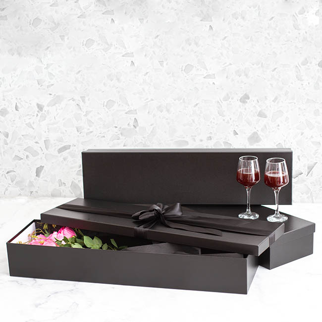 Premium Ribbed Rose Box Dozen Set 3 Black (78x23x12cmH)