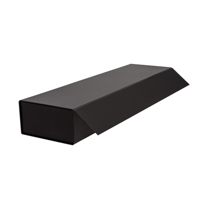 Rose Box Magnetic Lid Flat Pack Dozen Black (75x21x11cmH)