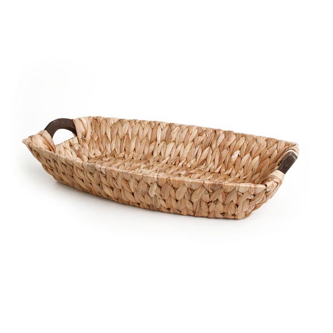 Hyacinth Tray with Wooden Handles Boat Natural (45x30x9cmH)