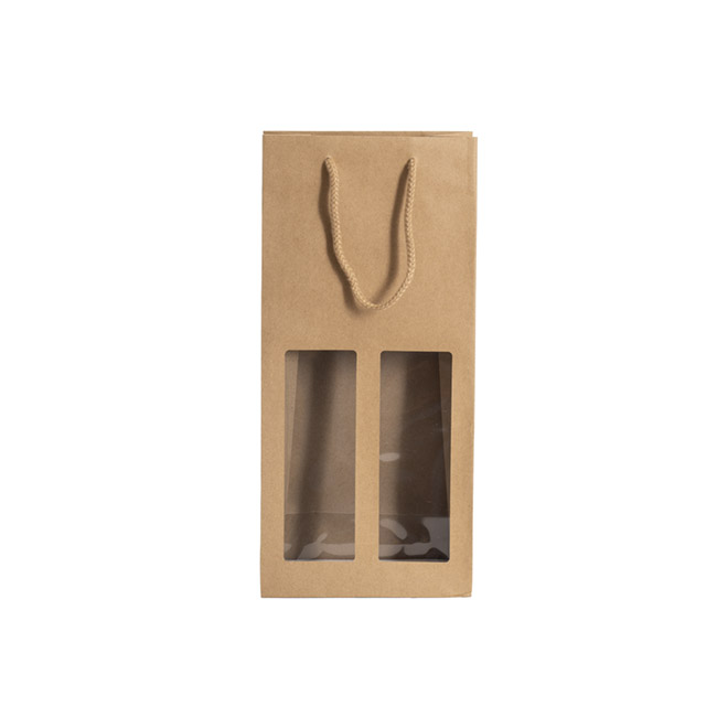 Double Wine Window Gift Bag Kraft Brown (180Wx90Gx390mmH)