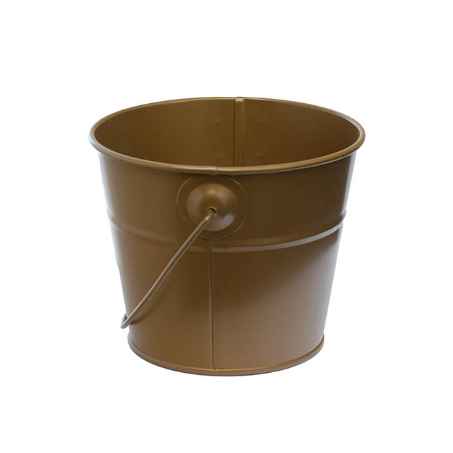 Tin Bucket with Handle Brass Gold (12.5Dx10.5cmH)