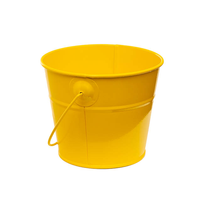 Tin Bucket with Handle Yellow (12.5Dx10.5cmH)