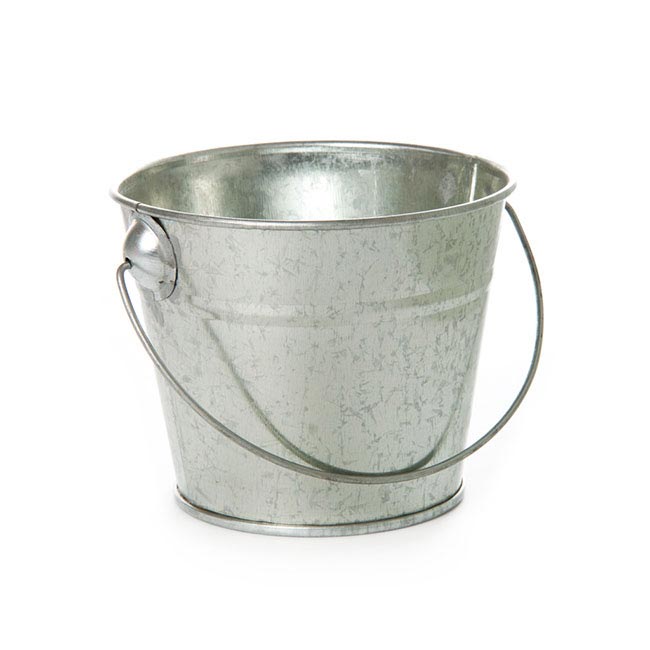 Tin Bucket with Handle Zinc Silver (12.5Dx10.5cmH)