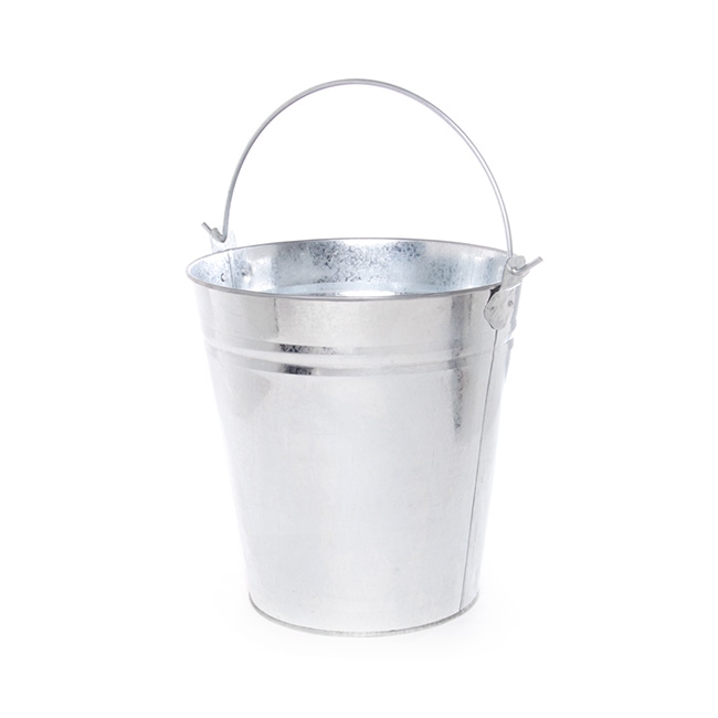 Tin Metal Pail Bucket w Handle 13lt Zinc Silver (27Dx28cmH)
