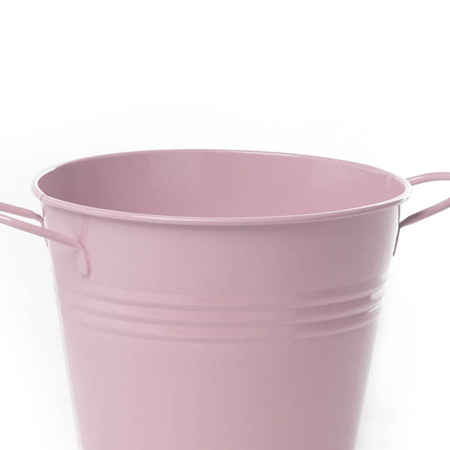 Tin Bucket side Handles Baby Pink (15.5Dx12cmH)