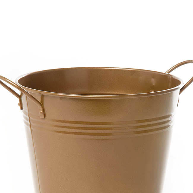 Tin Pot Large side Handles Brass Gold (18Dx15cmH)