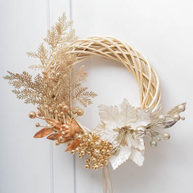  - Glittering Gold & White Rattan Wreath