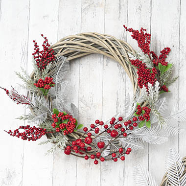 - Red Berries & Silver Ferns Willow Wreath