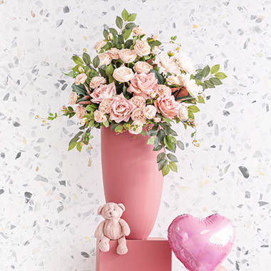  - Perfect Pink Peonies & Roses in Pink Planter