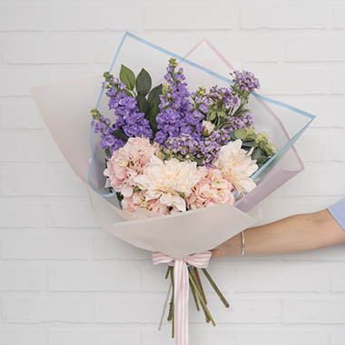  - Sweet Stock & Dahlias in frosted hue wrap