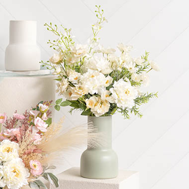 Soft White Blooms in Sage Freya Vase