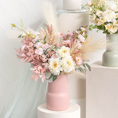 Pink Cypress Ferns & Peonies Arrangement in Tall Vase