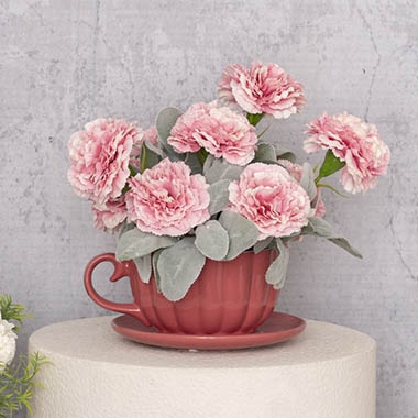Pink Carnations in Tea Cup