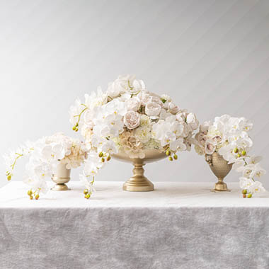White Orchid & Gold Urn Cascading Centrepiece