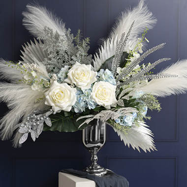 Snowy Whites, Silver & Blue Christmas Floral Urn Arrangement