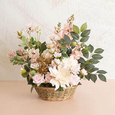 Pink & Golden Thistle Floral Arrangement in Willow Basket