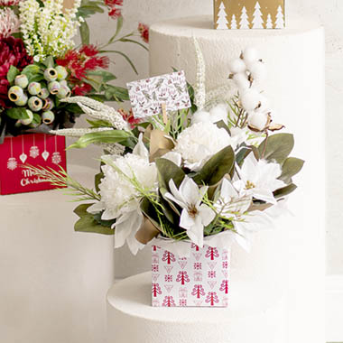 Christmas White Poinsettia & Waratahs in Posy Box